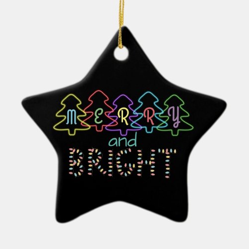 Merry and Bright Christmas Lights Ceramic Ornament