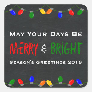 Merry and Bright Christmas Lights Chalkboard Square Sticker