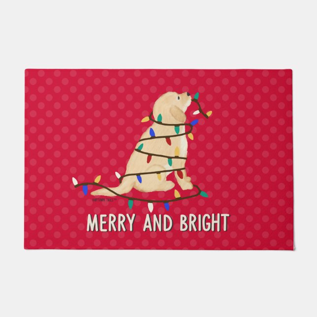 Merry and Bright Christmas Lights Dog Doormat (Front)