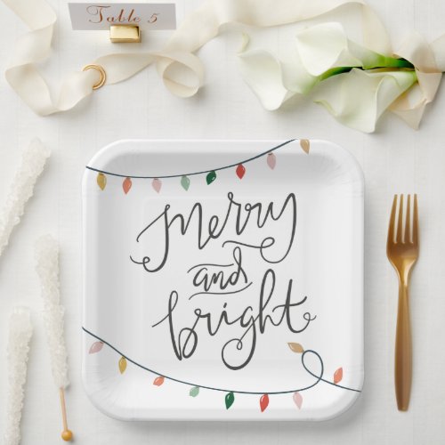 Merry and Bright  Christmas Lights Festive Paper Plates