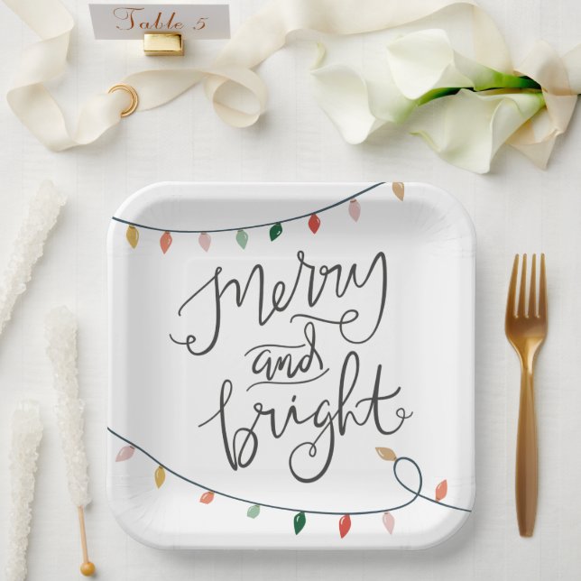 Merry and Bright  Christmas Lights Festive Paper Plates (Wedding)