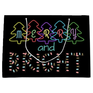 Merry and Bright Christmas Lights Large Gift Bag