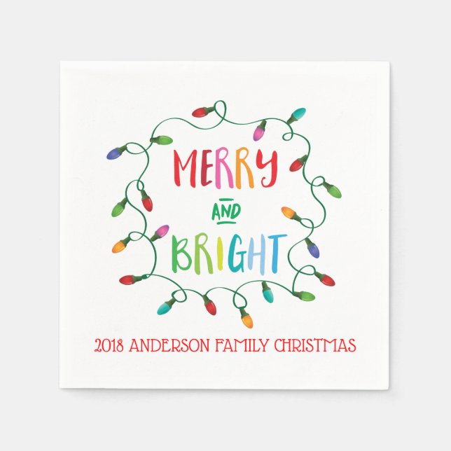 Merry and Bright Christmas Lights Napkins (Front)