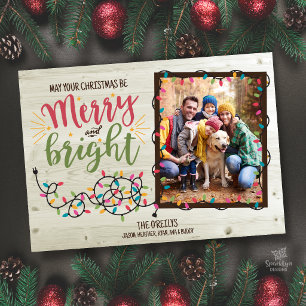 Merry and Bright Christmas Lights Photo Card