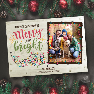 Merry and Bright Christmas Lights Photo Card