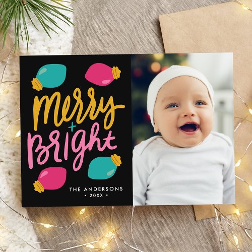 Merry and Bright Christmas Lights Photo Holiday Card