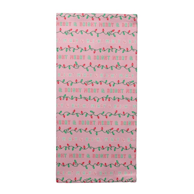 Merry and Bright Christmas Lights Pink Cloth Napkin (Half Fold)