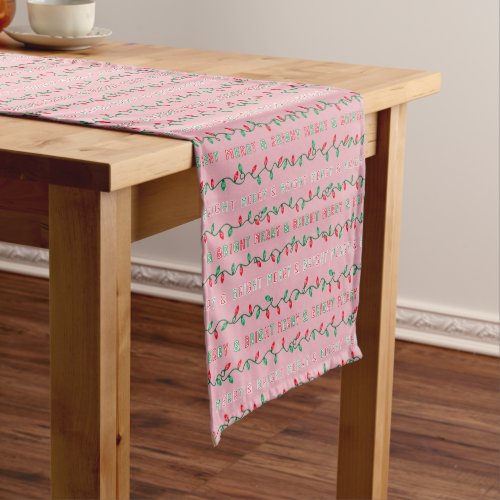 Merry and Bright Christmas Lights Pink Short Table Runner