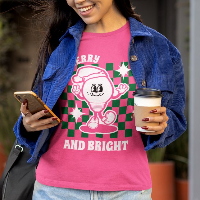 Merry and Bright Christmas Lights Pink Women's T-Shirt (Creator Uploaded)