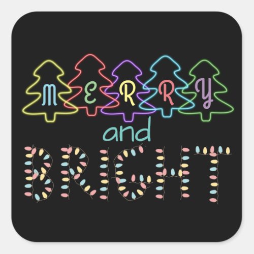 Merry and Bright Christmas Lights Square Sticker