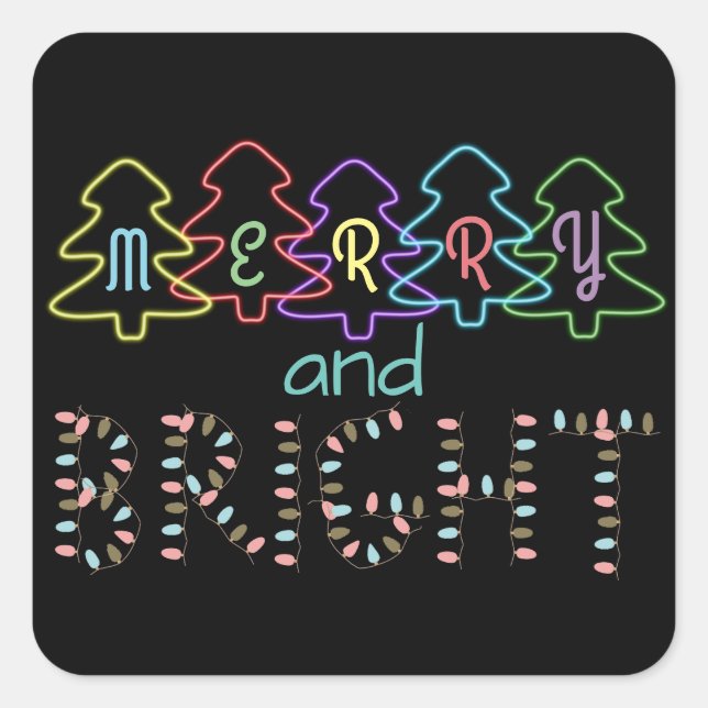 Merry and Bright Christmas Lights Square Sticker (Front)