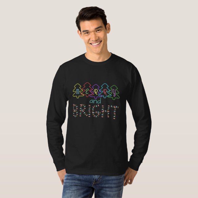 Merry and Bright Christmas Lights T-Shirt (Front Full)