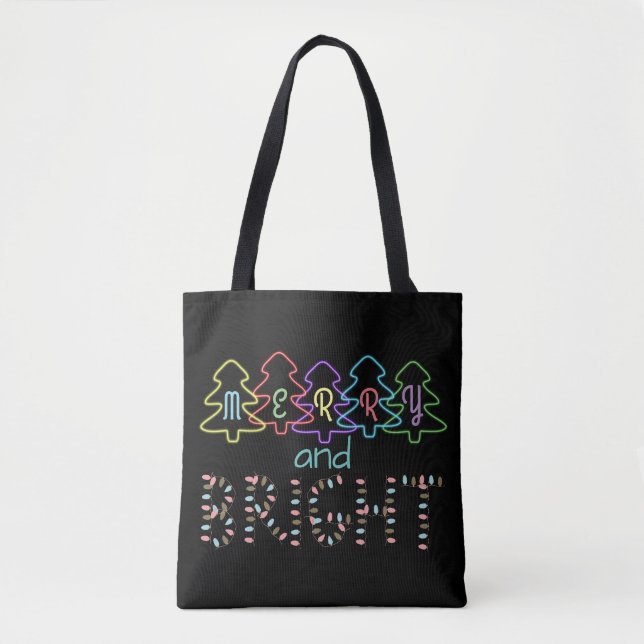 Merry and Bright Christmas Lights Tote Bag (Front)