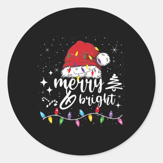 Merry And Bright Christmas Lights Xmas For Men Wom Classic Round Sticker (Front)