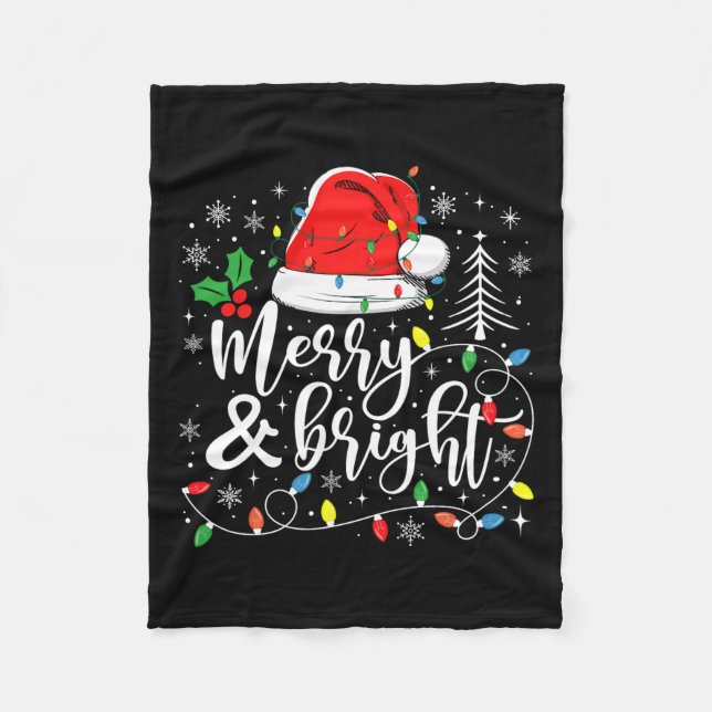 Merry And Bright Christmas Lights Xmas For Men Wom Fleece Blanket (Front)