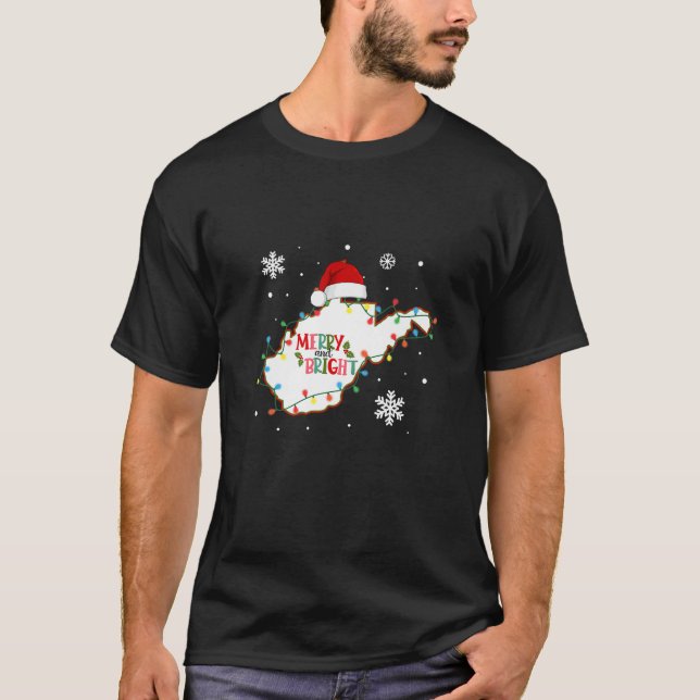 Merry And Bright Christmas Lights Xmas West Virgin T-Shirt (Front)