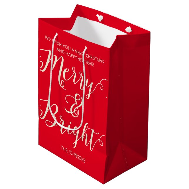 Merry and Bright Christmas Medium Gift Bag (Front Angled)