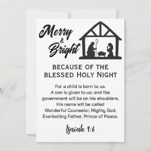 Merry and Bright Christmas Nativity Black Script Holiday Card