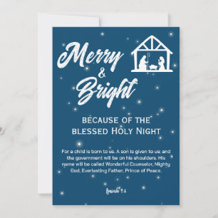 Merry and Bright Christmas Nativity White Script Holiday Card
