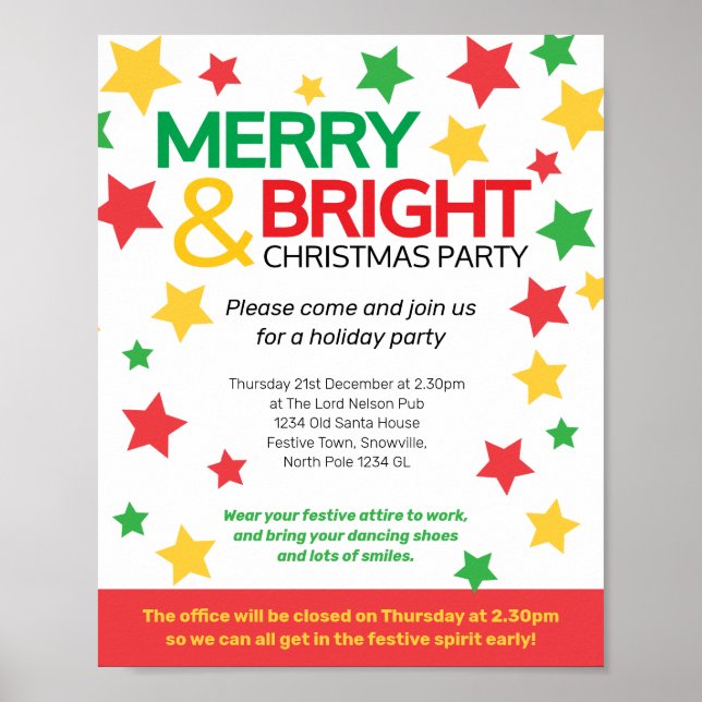 Merry and Bright Christmas office party stars Poster (Front)