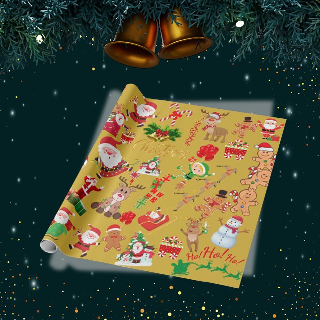 Merry and Bright Christmas on gold background | Wrapping Paper (Creator Uploaded)