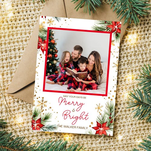 Merry and bright Christmas one photo Holiday Card
