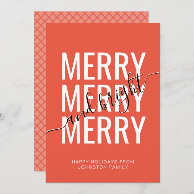 Merry and bright Christmas orange checker holiday (Front/Back)