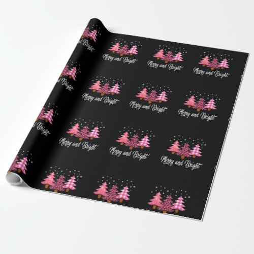 Merry and Bright Christmas Pajamas Leopard Family Wrapping Paper