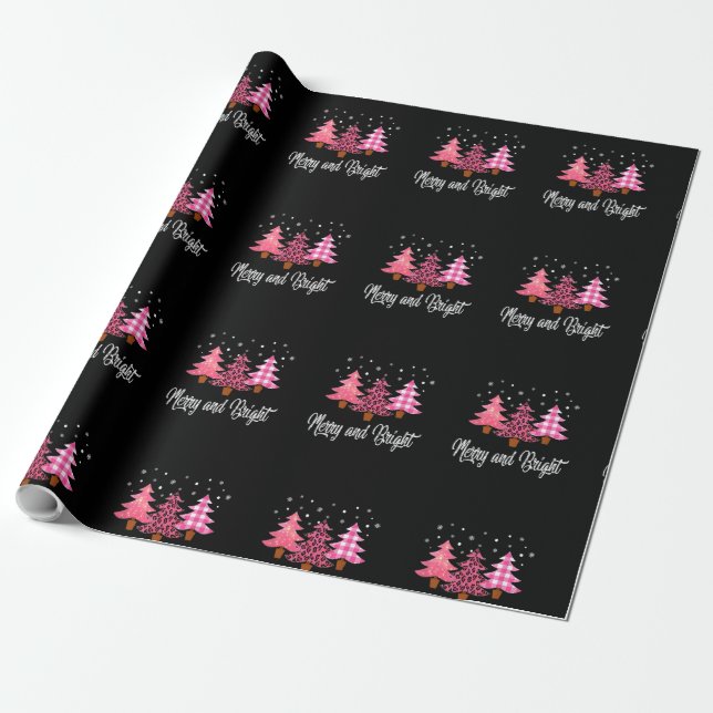 Merry and Bright Christmas Pajamas Leopard Family Wrapping Paper (Unrolled)