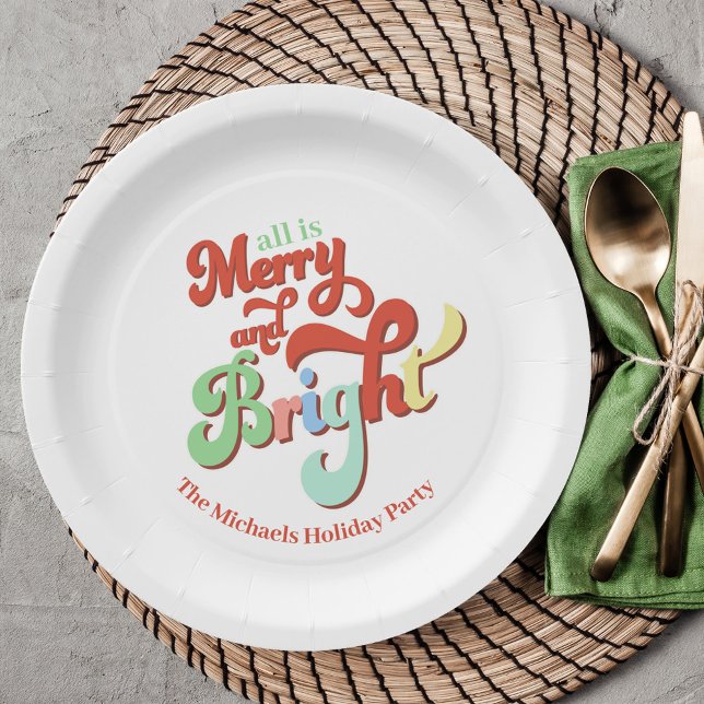 Merry and Bright Christmas Party Custom Paper Plates (Merry and Bright Christmas custom Paper plates. )