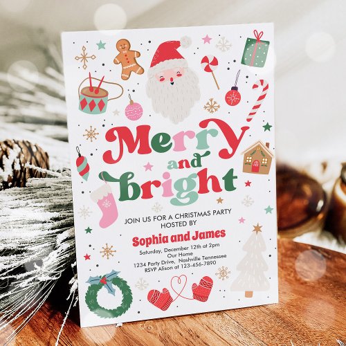 Merry And Bright Christmas Party Holiday Party Invitation