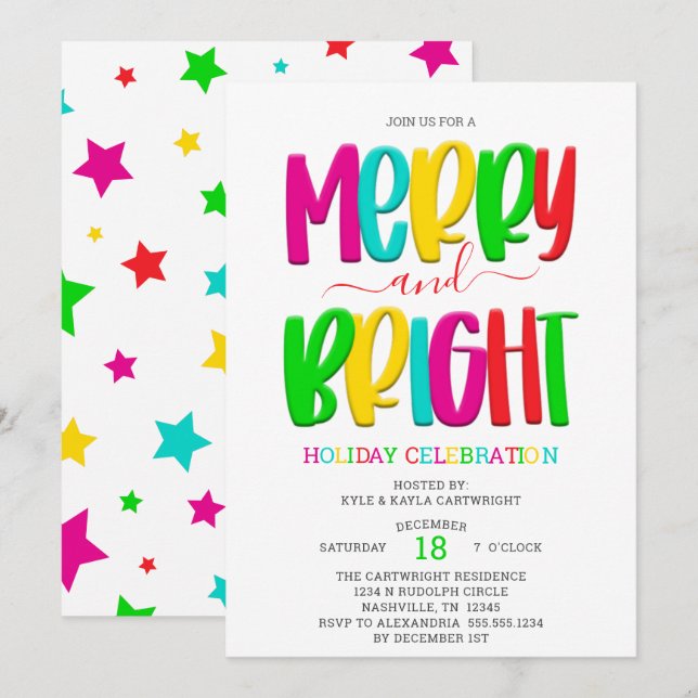 Merry and Bright Christmas Party Invitation (Front/Back)
