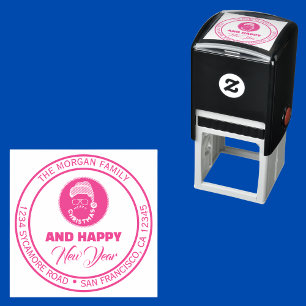 Merry And Bright Christmas Party Return Address Self-inking Stamp
