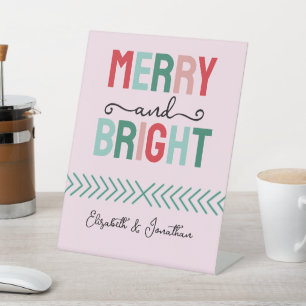 Merry and Bright Christmas Pedestal Sign