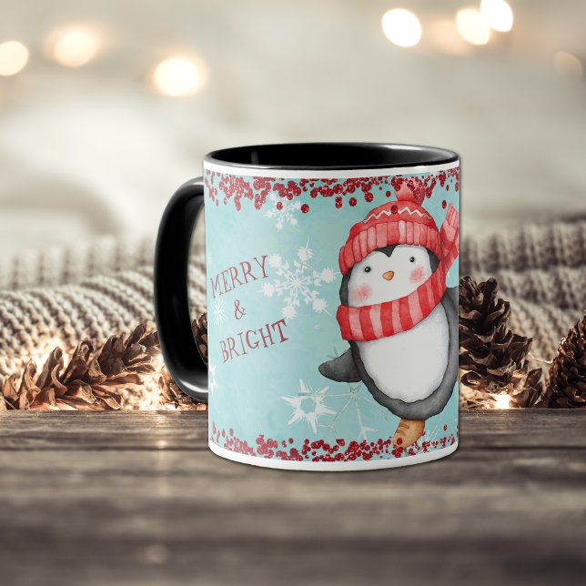 Merry and Bright Christmas Penguin Kids Mug (Creator Uploaded)
