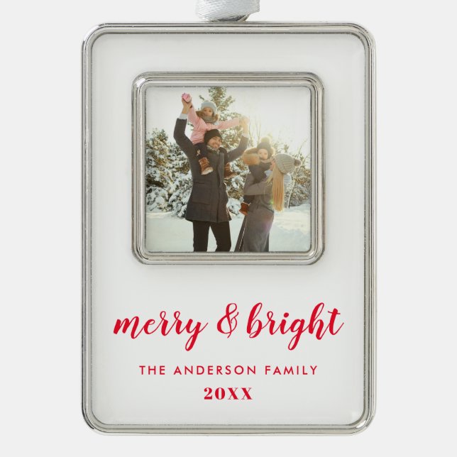 Merry and Bright Christmas Photo Christmas Ornament (Front)