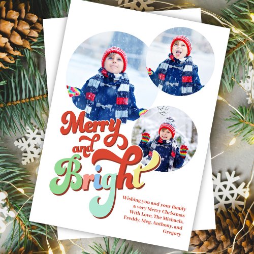 Merry and Bright Christmas Photo Collage Holiday Card