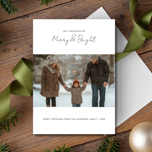 Merry And Bright Christmas Photo Inexpensive Holiday Card (Creator Uploaded)