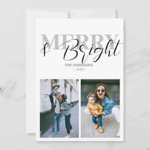 Merry And Bright Christmas Photo Minimalist Holiday Card