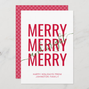 Merry and bright Christmas red checker Holiday Card