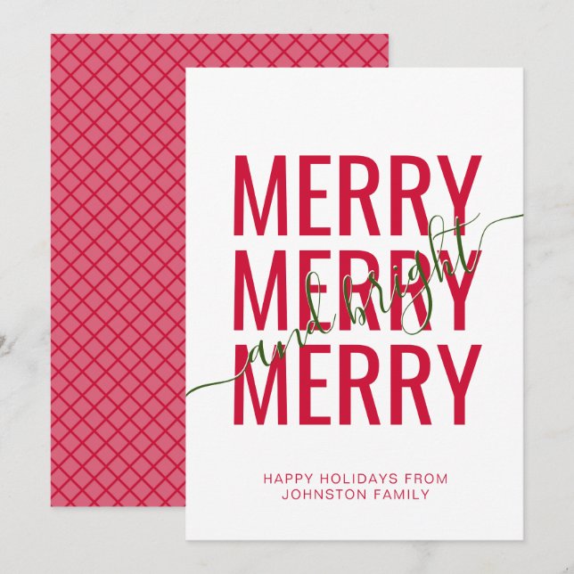 Merry and bright Christmas red checker Holiday Card (Front/Back)