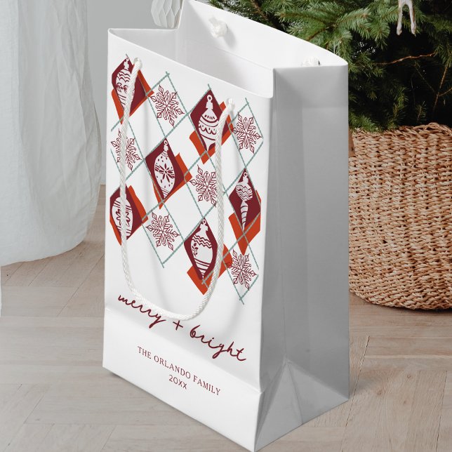 Merry and Bright Christmas Red Snowflakes Holiday  Small Gift Bag (Creator Uploaded)