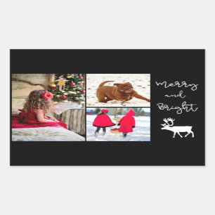 Merry and Bright Christmas Reindeer and Add Photos Rectangular Sticker