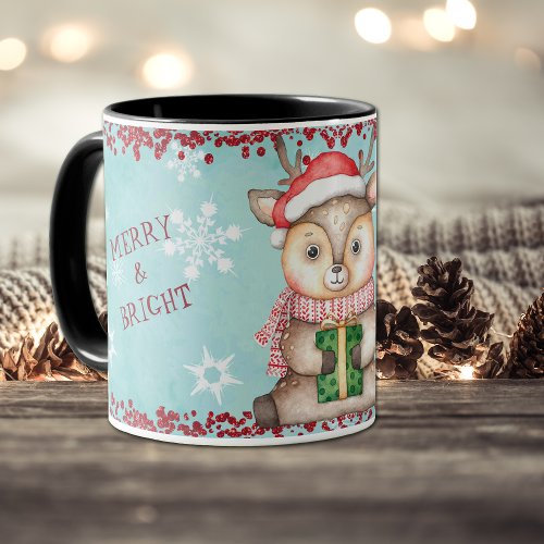 Merry and Bright Christmas Reindeer Kids Mug