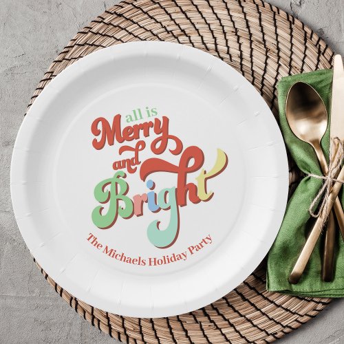 Merry and Bright Christmas Retro Custom Paper Plates