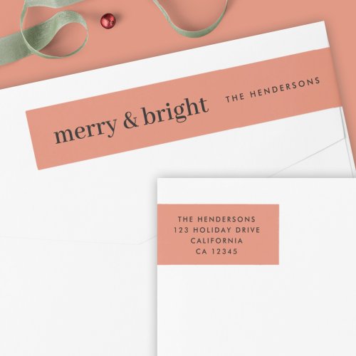 Merry and Bright  Christmas Return Address Wrap Around Label