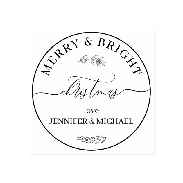 Merry and bright christmas rubber stamp