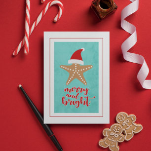 Merry and Bright   Christmas Santa Starfish Holiday Postcard