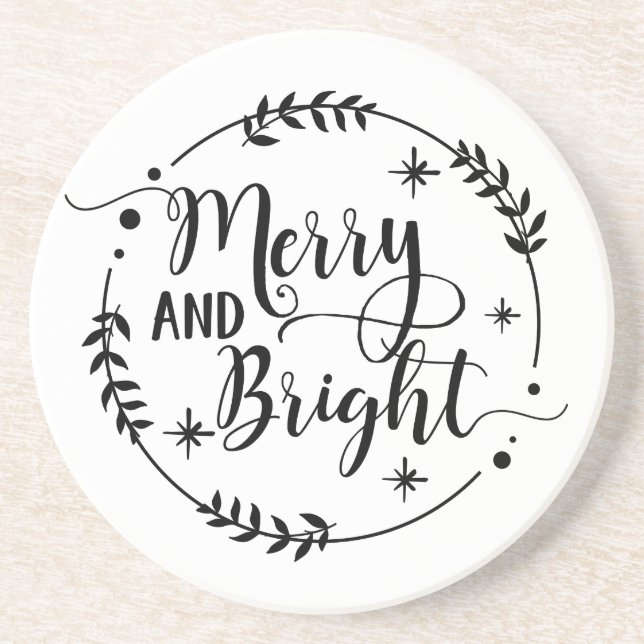 Merry and Bright Christmas Saying Coaster (Front)