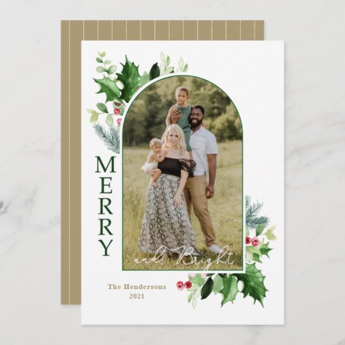 Merry and Bright Christmas Script Gold Photo Card